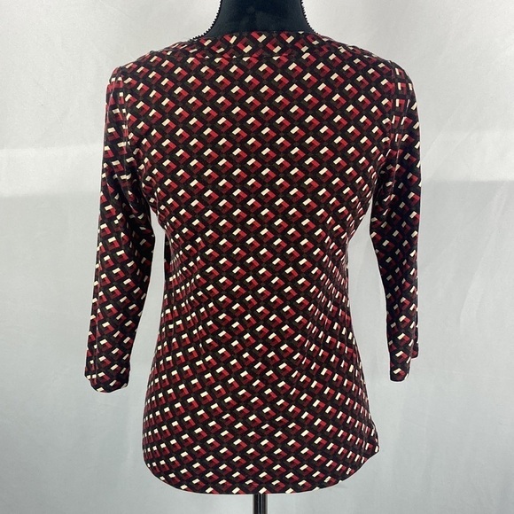 Ann Taylor Loft 3/4 Sleeve Square Neck Cotton Top with Geometric Print - Picture 2 of 6